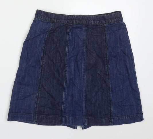 H&M Womens Blue Striped Cotton A-Line Skirt Size 8 Zip