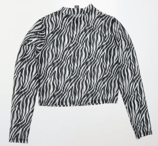 Primark Womens Black Animal Print Polyester Basic T-Shirt Size 10 Off the Shoulder - Zebra Striped