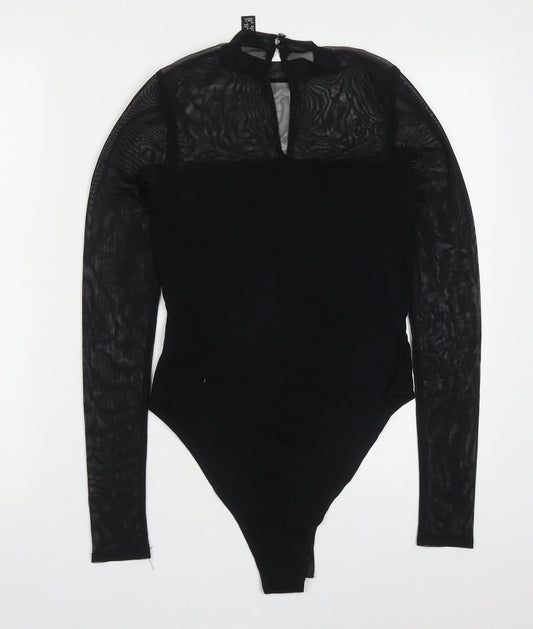 New Look Womens Black Cotton Bodysuit One-Piece Size 10 Button