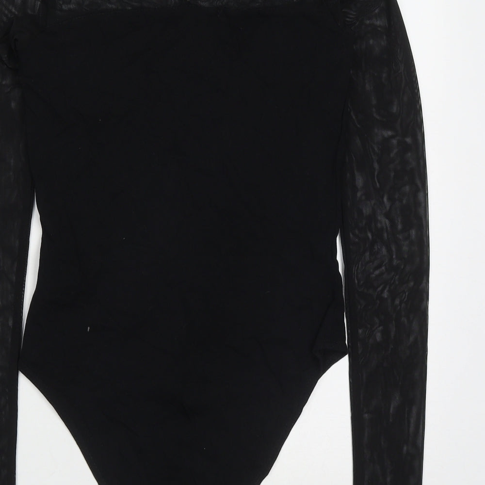 New Look Womens Black Cotton Bodysuit One-Piece Size 10 Button