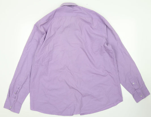 Taylor & Qright Mens Purple Polyester Button-Up Size 17.5 Collared Button