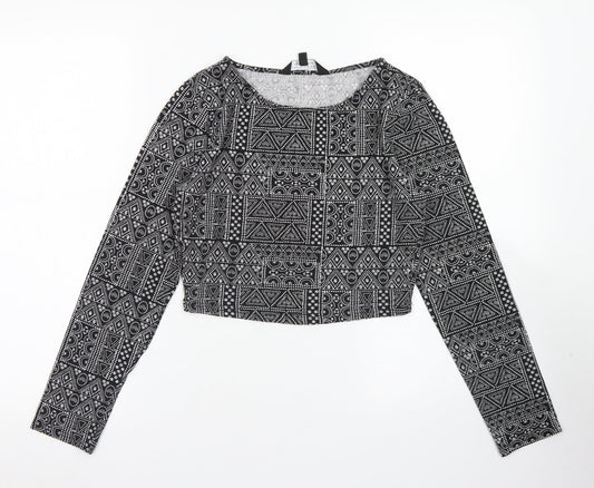 Additional front view of 915 Generation girls’ black geometric cotton cropped t-shirt, size 14-15, years crew neck