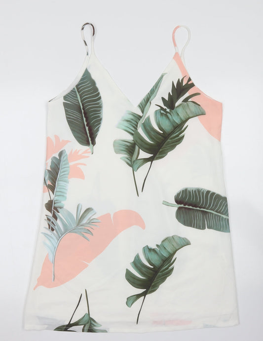 Additional front view of SHEIN women’s white floral polyester a-line, size L, v-neck