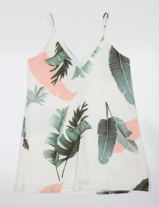 SheIn Womens White Floral Polyester A-Line Size L V-Neck