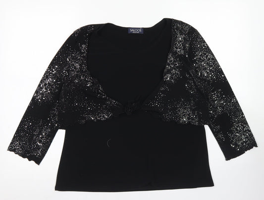Additional front view of Saloos women’s black polyester basic blouse, size L, round neck