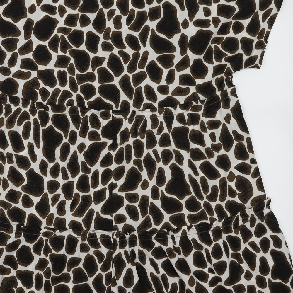 influence Womens Brown Animal Print Polyester A-Line Size 12 V-Neck Pullover