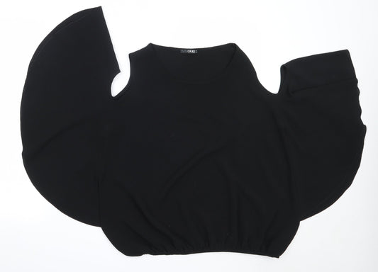 Additional front view of Quiz women’s black polyester basic blouse, size UK 18, round neck