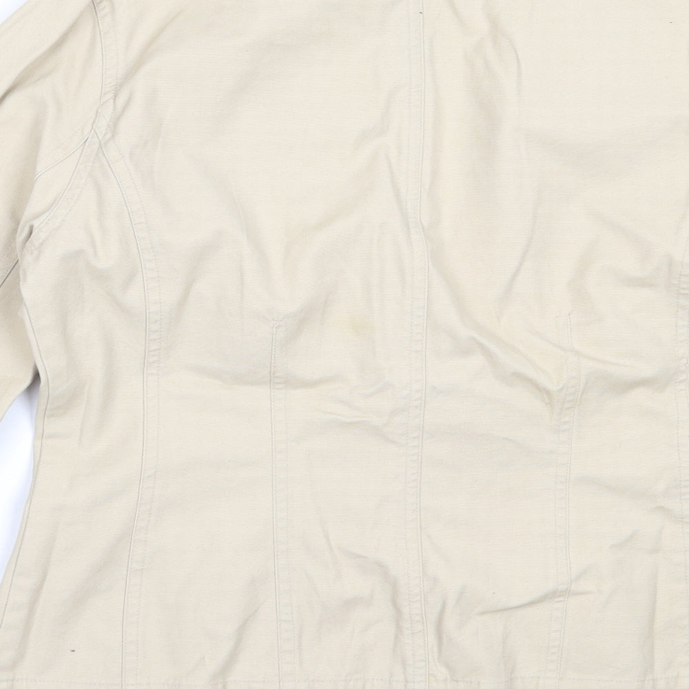 Brand and care label for Editions women’s beige jacket, size UK 12