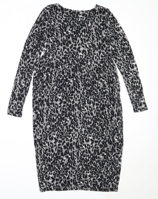 Studio Womens Black Animal Print Viscose Fit & Flare Size 8 V-Neck