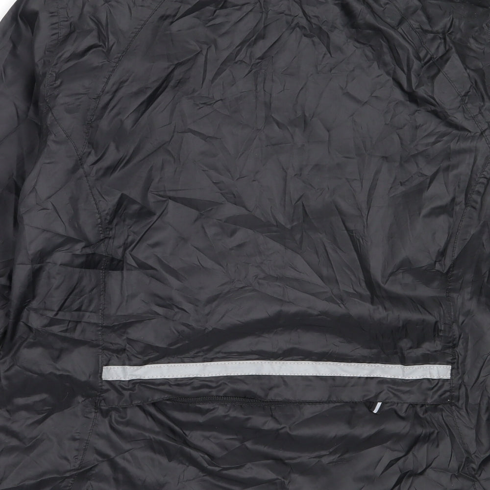 Brand and care label for Crivit women’s black windbreaker coat, size M