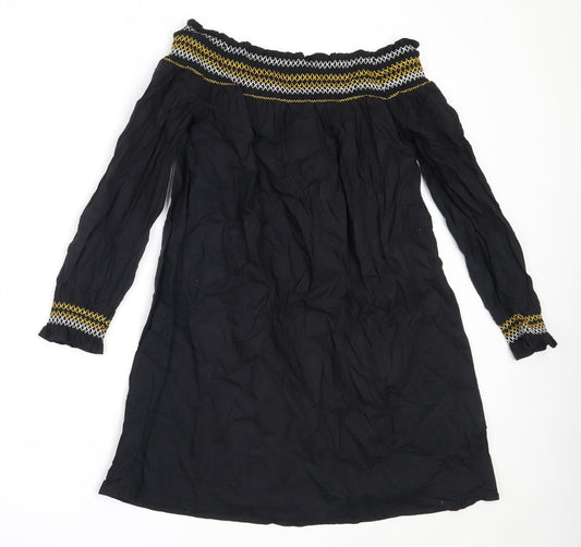 River Island Womens Black Cotton Shift Size 6 Off the Shoulder