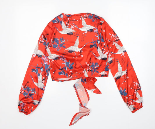 Womens UK Size 6 Missguided Red Cropped Blouse