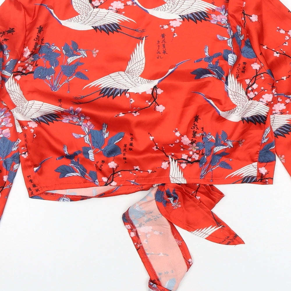 Womens UK Size 6 Missguided Red Cropped Blouse