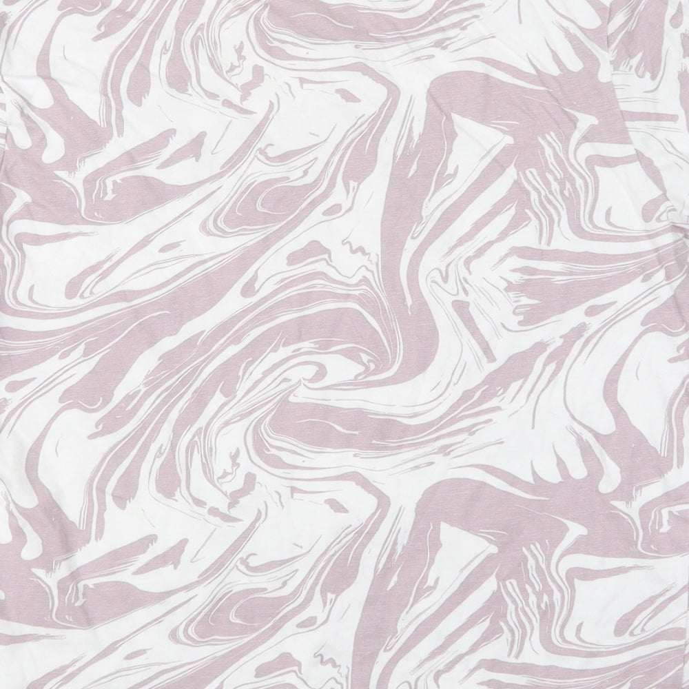 Primark Womens Purple Geometric Cotton Basic T-Shirt Size 6 Crew Neck