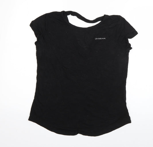 LA Gear Womens Black Polyester Basic T-Shirt Size 10 Boat Neck - Cut out