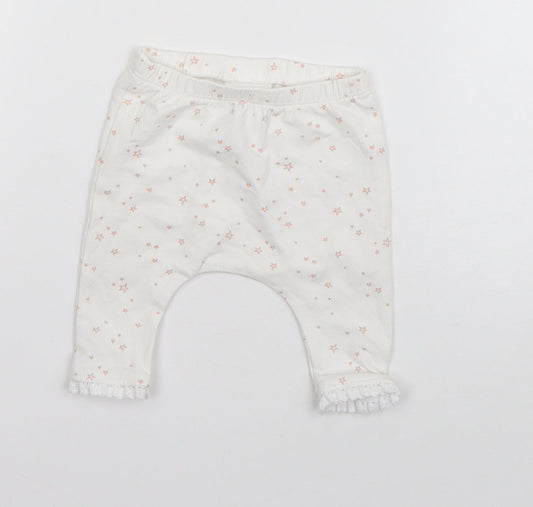 NEXT Baby White Cotton Jogger Trousers Size 0-3 Months - Stars