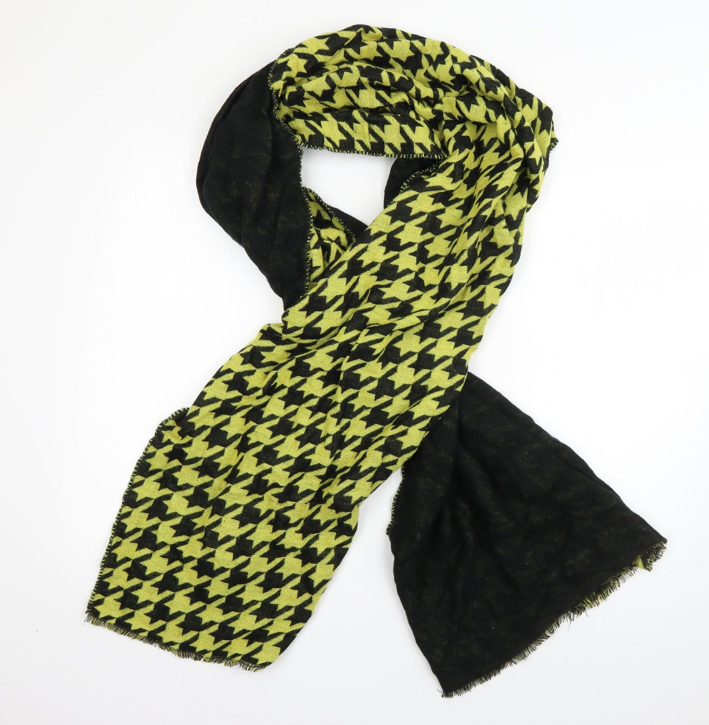 Preworn Womens Yellow Houndstooth Acrylic Scarf