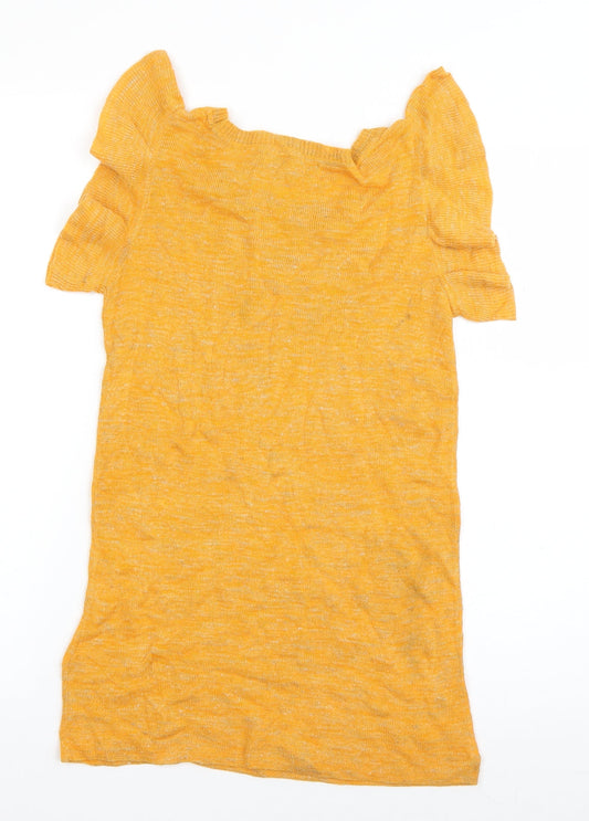 NEXT Womens Orange Linen Basic T-Shirt Size 8 Boat Neck