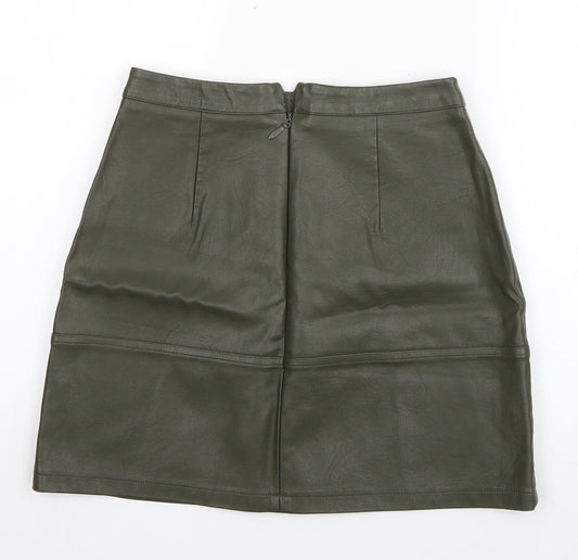 New Look Womens Green Polyurethane A-Line Skirt Size 8 Zip