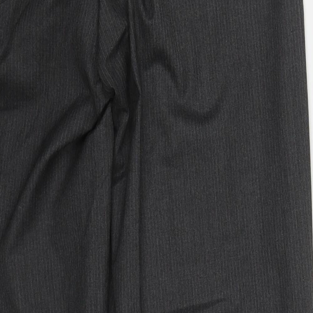 Taylor & Wright Mens Grey Striped Polyester Trousers Size 34 L29 in Regular Button