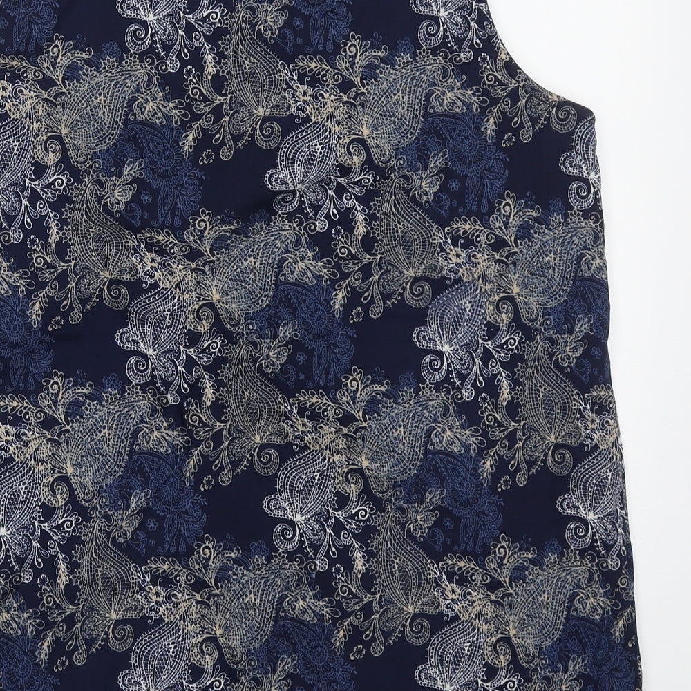 Brand and care label for Originals women’s blue paisley polyester basic tank, size UK 16, off the shoulder