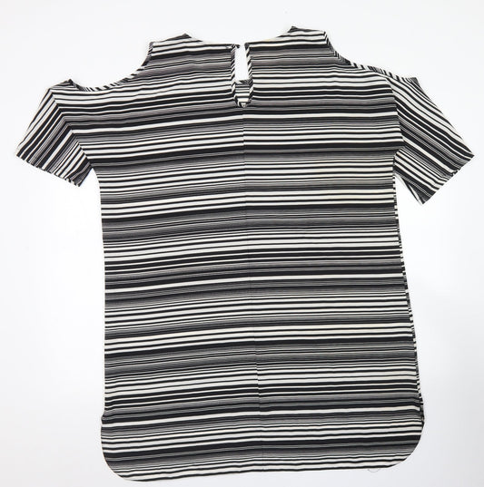 Papaya Womens Black Striped Polyester A-Line Size 18 Round Neck Button - Cold Shoulder