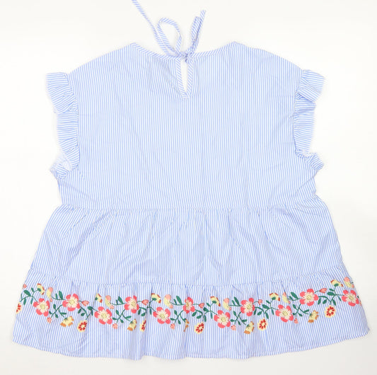 SheIn Womens Blue Striped Polyester Basic Blouse Size L Crew Neck