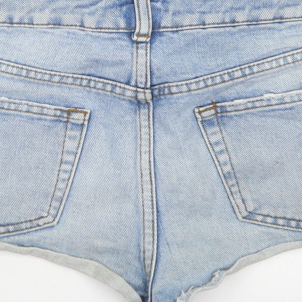 Topshop Womens Blue Cotton Hot Pants Shorts Size 28 in Regular Button