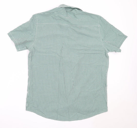 Mens UK Size 16 Dimensions Green Button-Up Short Sleeve Casual Shirt