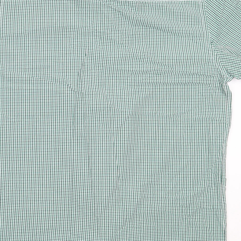Mens UK Size 16 Dimensions Green Button-Up Short Sleeve Casual Shirt