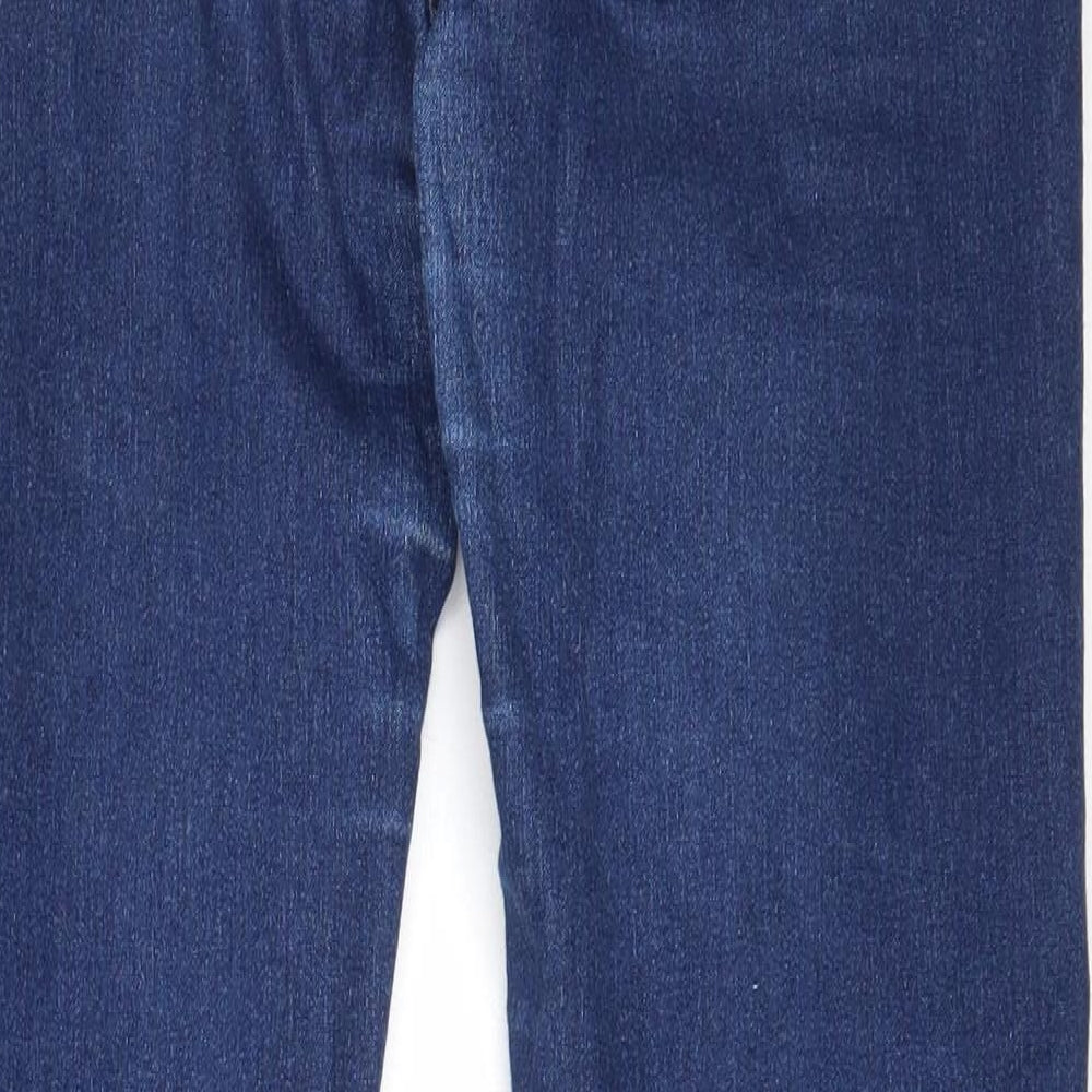 Brand and care label for Matalan women’s blue cotton skinny jeans, size UK 8, 28-inch leg regular