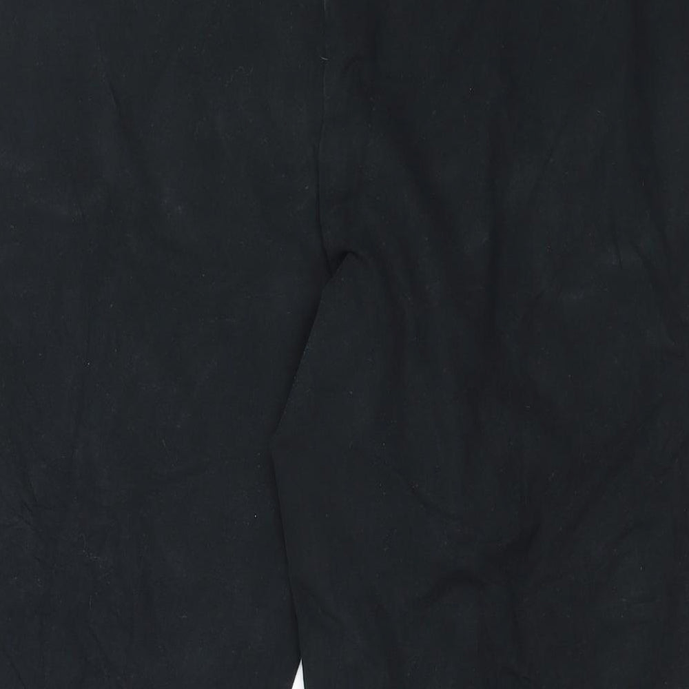 Brand and care label for Preworn women’s black cotton cropped trousers, size L, 21-inch leg regular