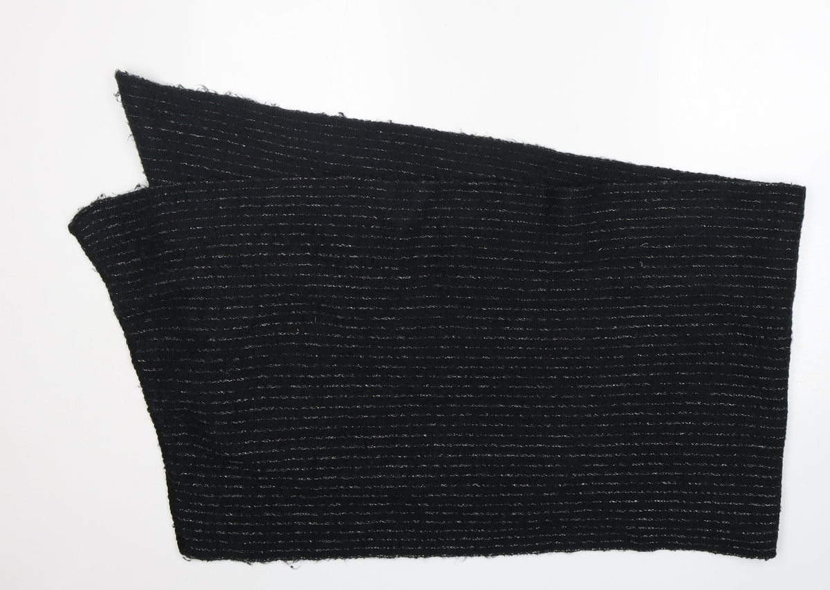 Additional front view of Preworn women’s black striped shawl/wrap
