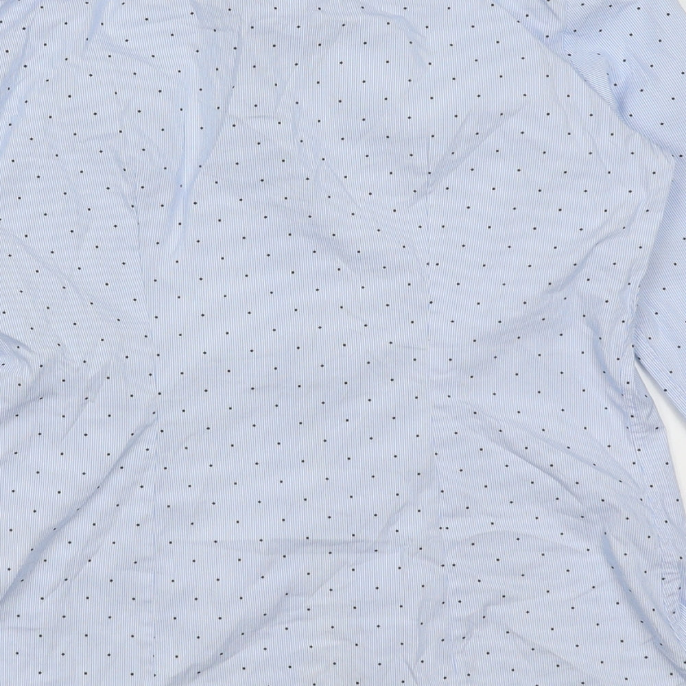 Brand and care label for Blue women’s pink cotton button-up, size UK 8, collared