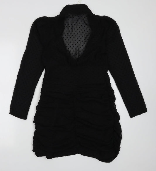 ASOS Womens Black Polka Dot Polyester A-Line Size 8 V-Neck Button