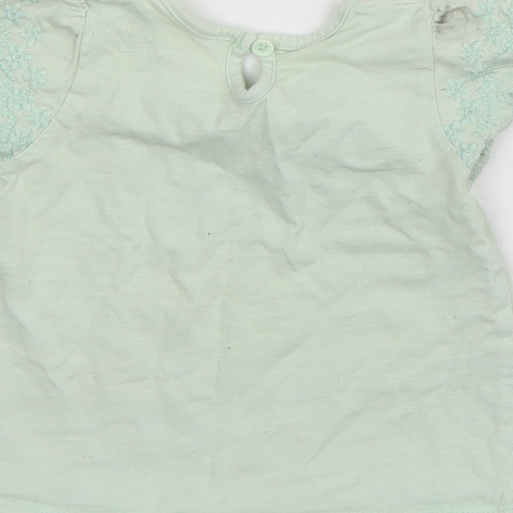 Matalan Girls Green Cotton Basic T-Shirt Size 3-6 Months Round Neck Pullover