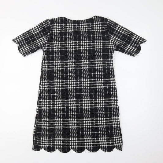 Select Womens Black Check Polyester Shift Size 12 Crew Neck
