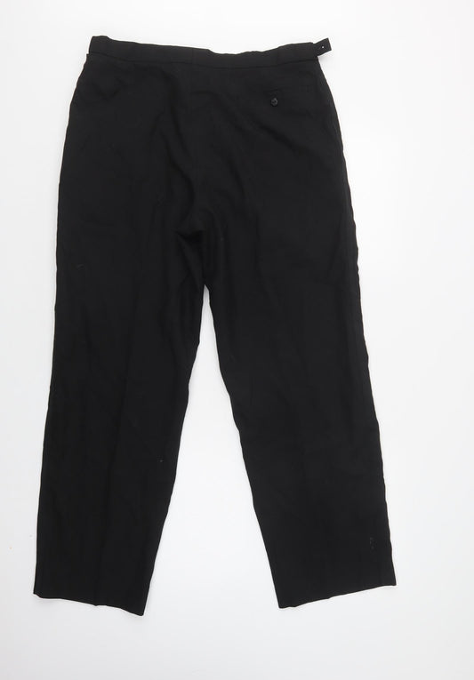 M&S Mens Black Polyester Dress Pants Trousers Size 34 L29 in Regular Hook & Loop