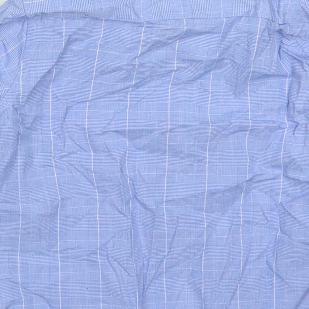 Brand and care label for Next boys’ blue check cotton basic button-up, size 3, years collared button