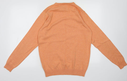 Morley Mens Orange Crew Neck Cotton Pullover Jumper Size S