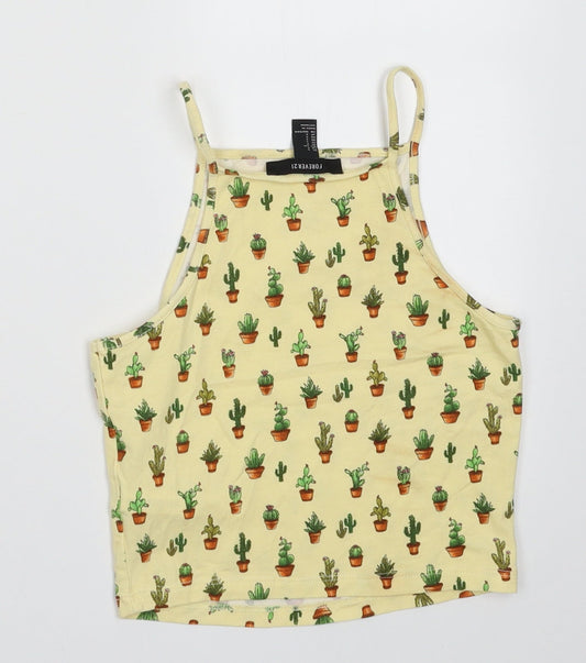 FOREVER 21 Womens Yellow Geometric Cotton Cropped Tank Size S Square Neck - Cactus