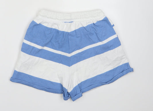 Pull&Bear Womens Blue Striped Cotton Sweat Shorts Size S L4 in Regular Tie
