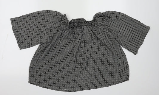 Primark Womens Black Geometric Polyester Basic Blouse Size 8 Off the Shoulder