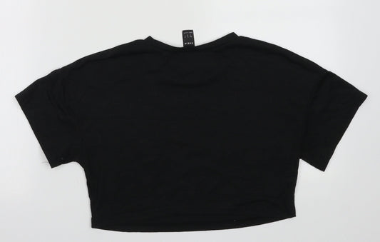 SheIn Womens Black Cotton Cropped T-Shirt Size S Crew Neck - California
