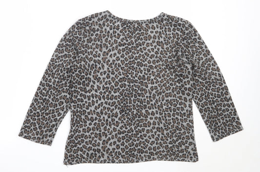 Autonomy Womens Grey Round Neck Animal Print Polyester Pullover Jumper Size S
