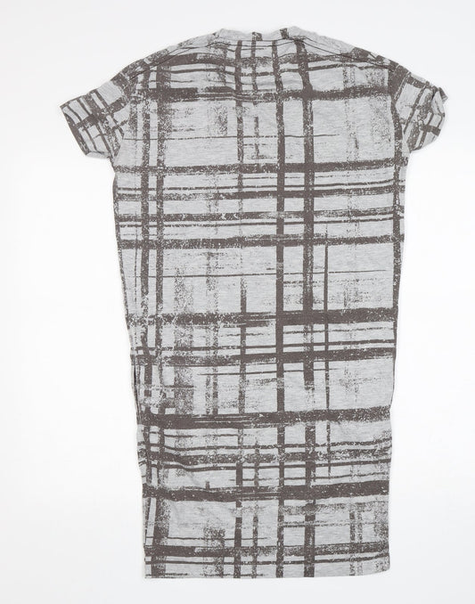 Topshop Womens Grey Check Polyester T-Shirt Dress Size 8 Round Neck