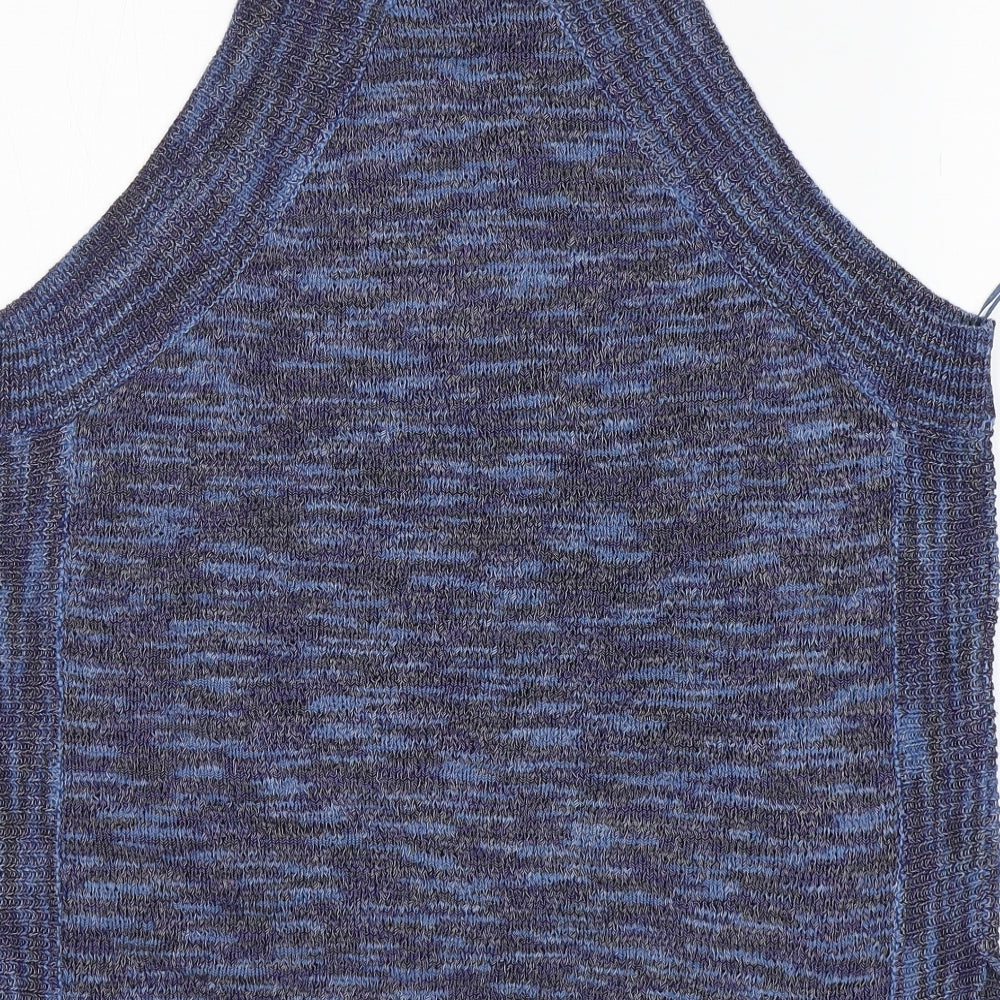 Brand and care label for George women’s blue round neck acrylic vest jumper, size UK 14