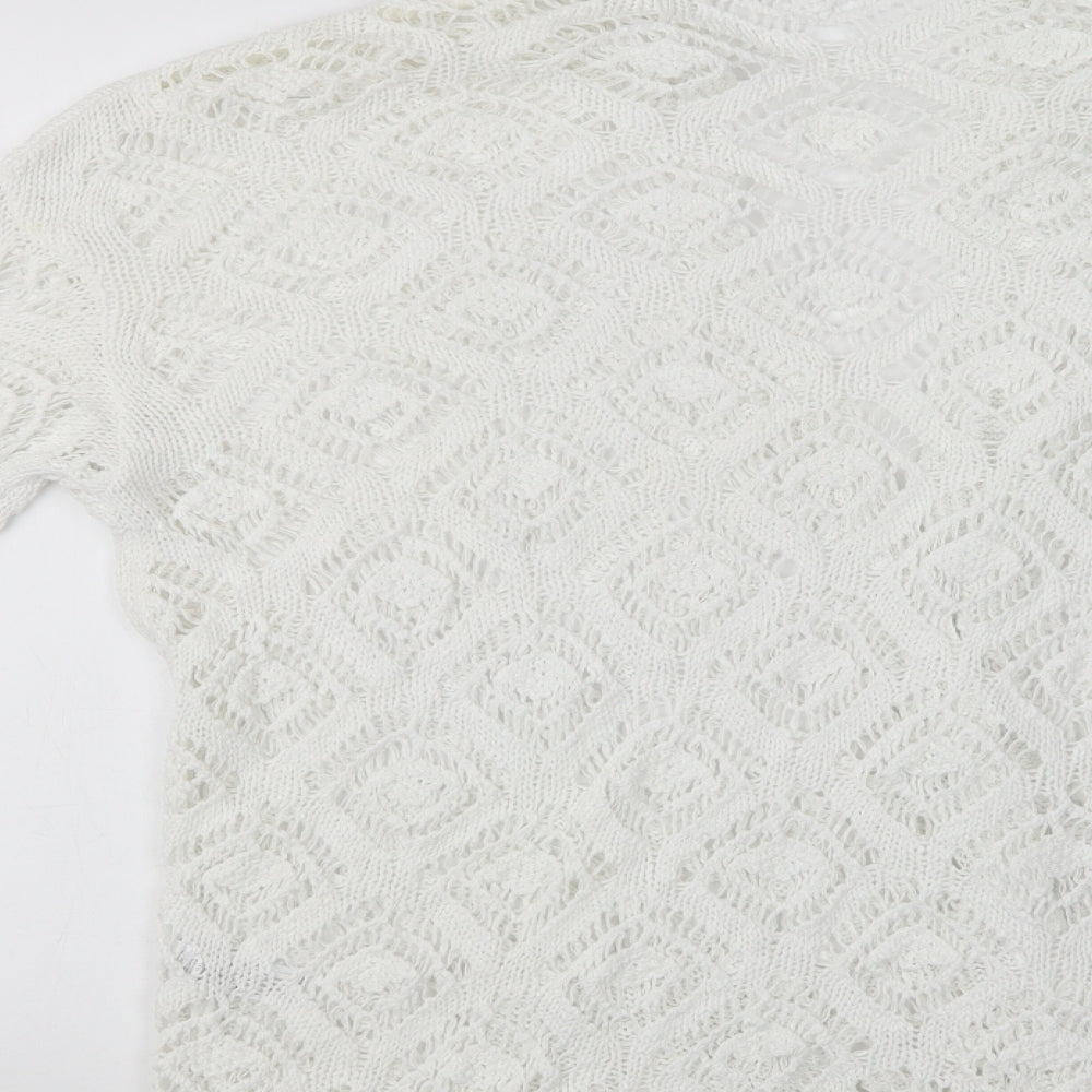 George Womens White V-Neck Cotton Cardigan Jumper Size 14
