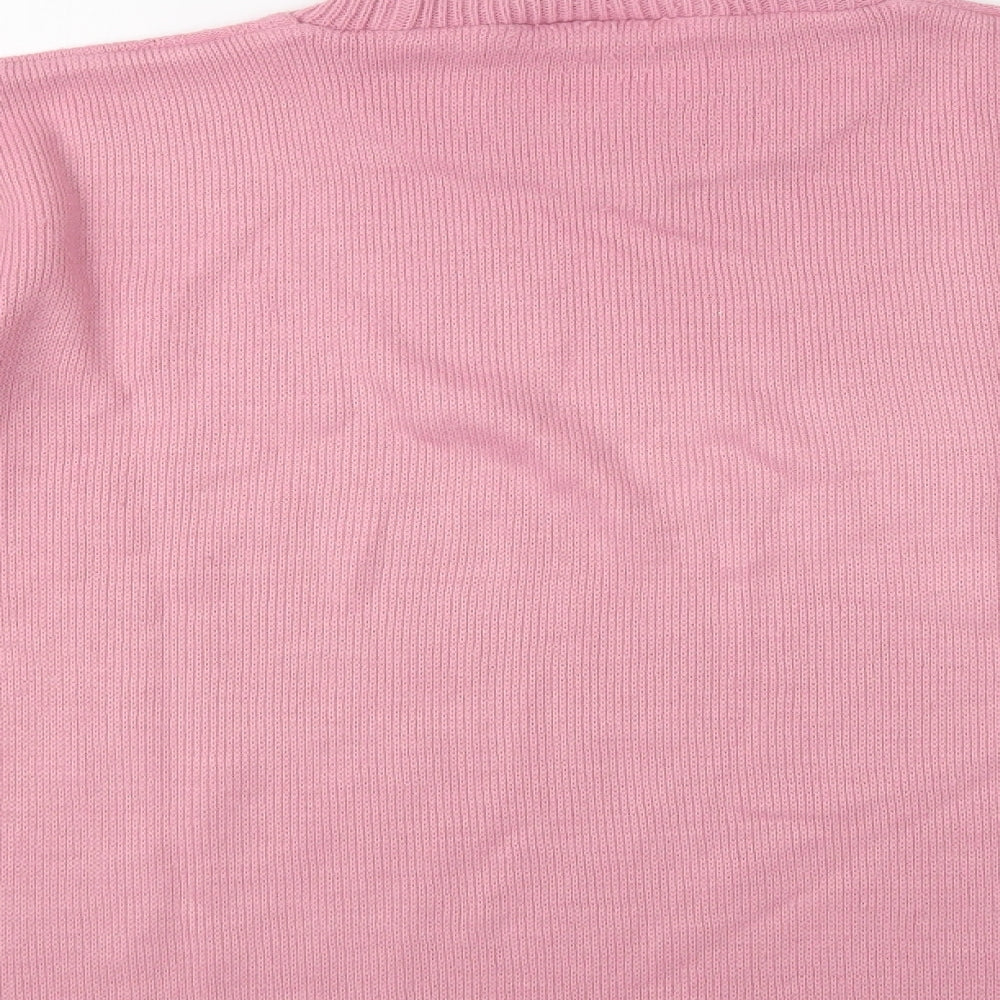 Brand and care label for In Stitches women’s pink crew neck acrylic jumper, size L