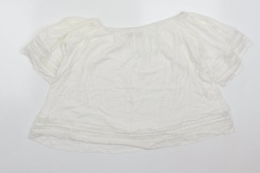Mirumi Womens White Viscose Basic Blouse Size S Off the Shoulder